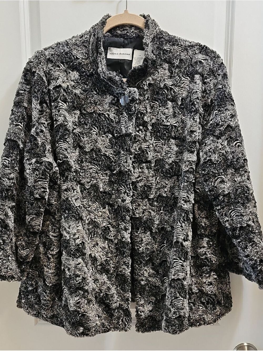 Alfred Dunner Black & White Textured Faux Fur Coat